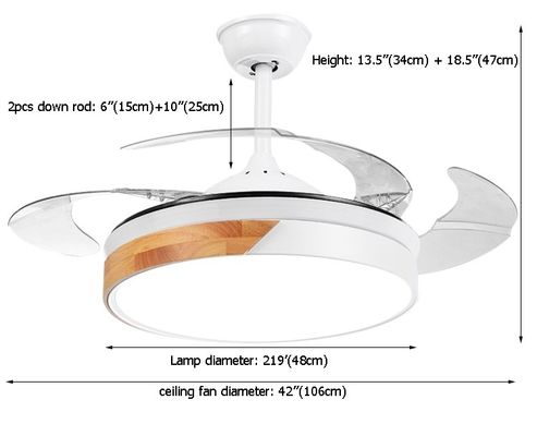 de Intrekbare Crystal Ceiling Fan Hidden Blade Plafondventilator van 42inch 220v met Licht