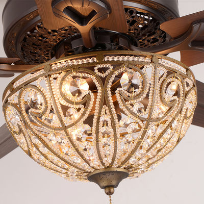 Decoratieve Hotel4100k 3600LM Kroonluchter Crystal Ceiling Fan Light 5 Ijzerbladen