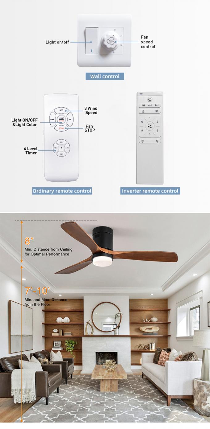 Moderne Industriële Stijl 3 Stevige Houten Bladafstandsbediening Geleide Plafondventilator met Licht
