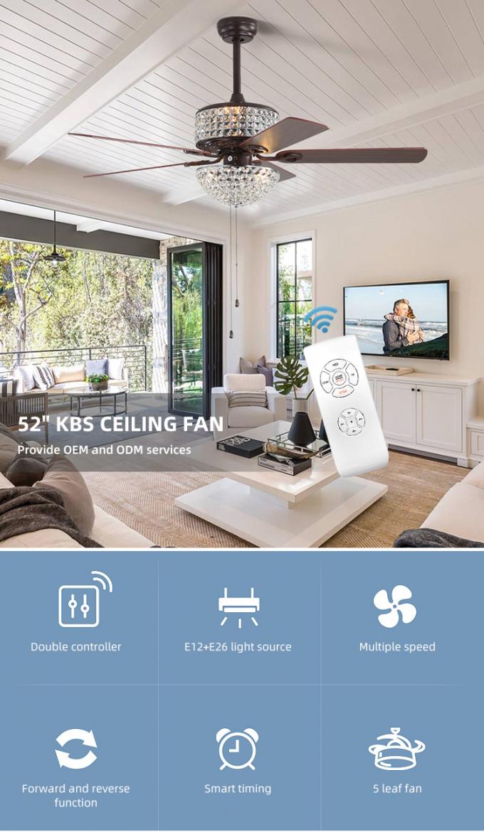 Super Helder Ijzer 52Inch 5 Licht van de Bladen het Decoratieve Binnen Industriële Geleide Plafondventilator