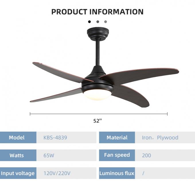 Energie - het Triplex 52Inch 4 van het besparingsijzer Licht van de Bladen het Decoratieve Binnen Industriële Geleide Plafondventilator